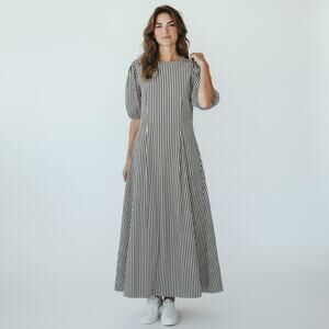 WHO WHAT WEAR  100% Cotton Gray Stripe Maxi Dress L  GardenParty Brunch
